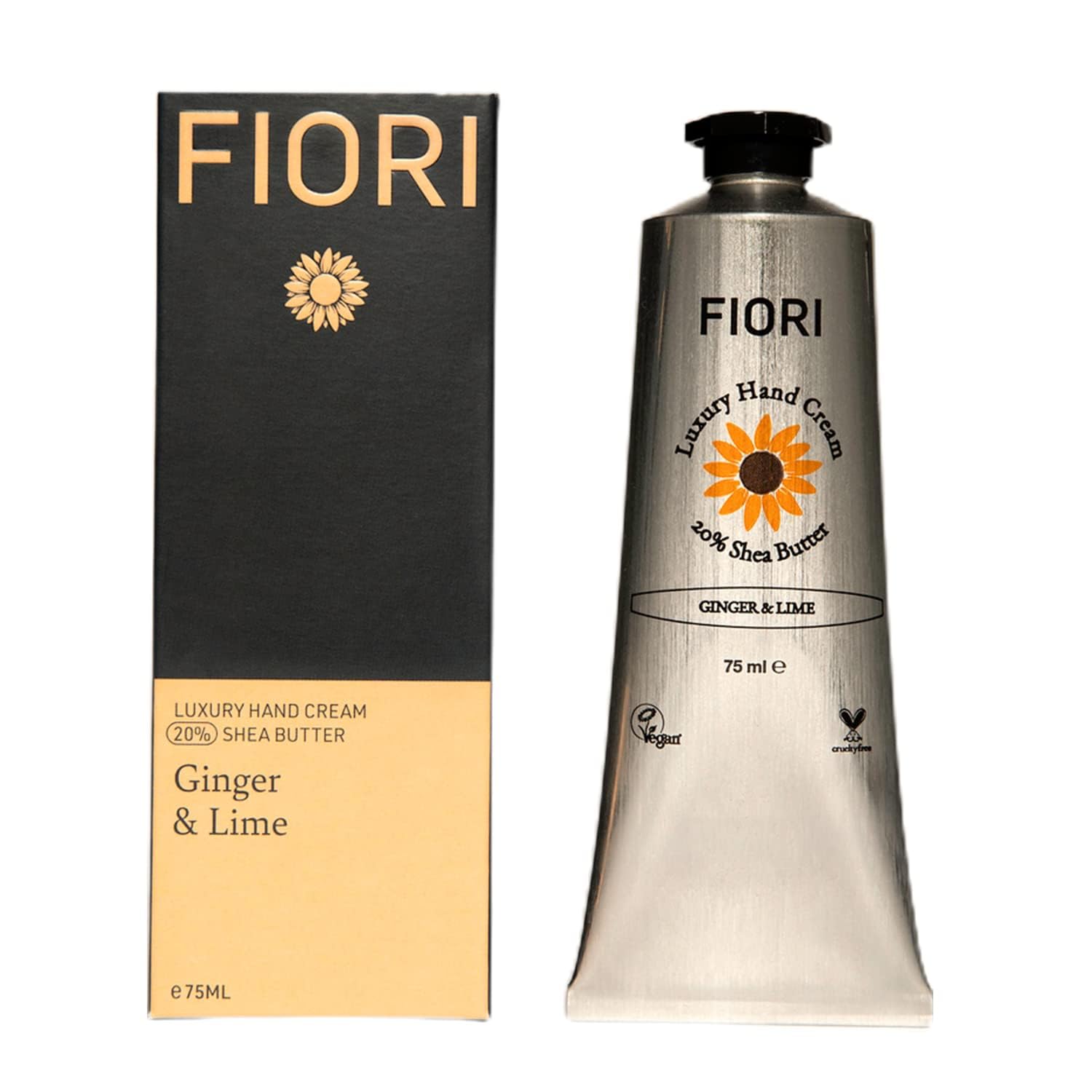 Fiori Ginger & Lime Hand Cream (75ml) - Moisturizing Dry Hand Cream with Organic Shea Butter & Aloe Vera - Vegan Hand Moisturizer - Nourishing Hand Lotion - Luxurious Hand Care