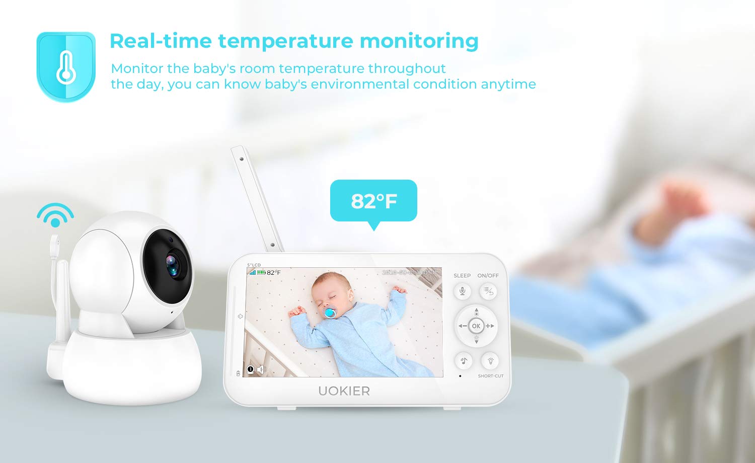 Baby Monitor, UOKIER 5" Video Baby Monitor with Camera and Audio, 1080P HD Baby Camera, 5200 mAh Battery, 1000ft Range, 2-Way Audio, Auto Night Vision, Temperature Monitoring, Lullabies : Baby