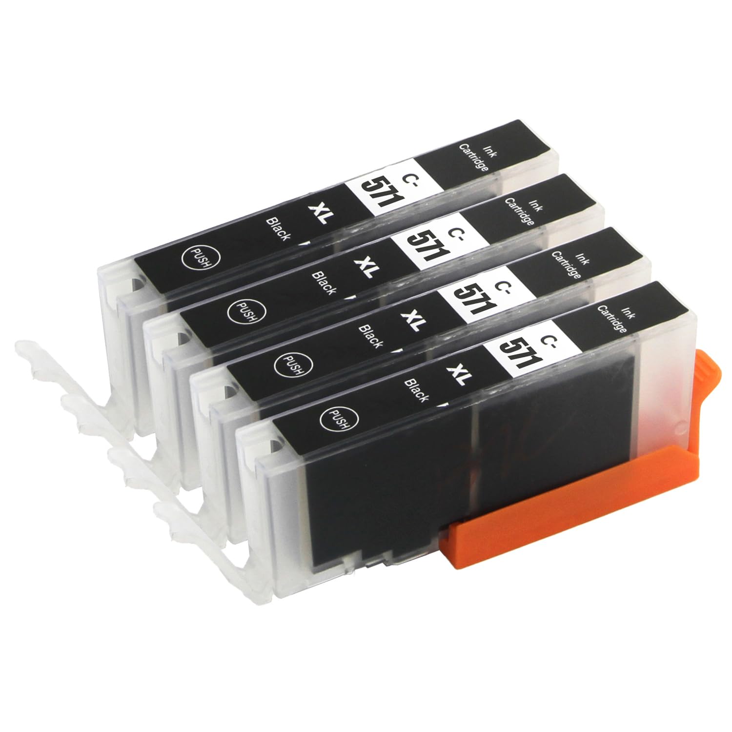 Go Inks® 4 Black Ink Cartridges to Replace Canon CLI-571Bk Compatible/Non-OEM for PIXMA Printers, High Capacity