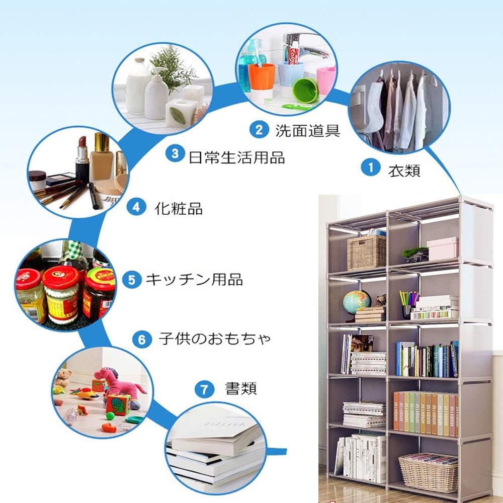 Amazon Rerii 本棚 書棚 五段 大容量 カラーボックス ブックラック スライド本棚 収納ボックス 玄関収納 鞄収納 衣類収納 漫画 雑誌 小説 コミック 組み立て式 幅 奥行28 高さ155cm カラーボックス オンライン通販