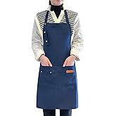 LOYGLIF Apron for Men Women with Adjustable Straps and Large Pockets, Canvas Cotton Cooking Kitchen Chef Bib Aprons Waterproof Blue