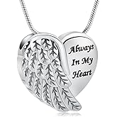 QGJNSGC Cremation Heart Urn Necklace Ashes Jewelry for Women Men Angel Wing Heart Urn Pendant for Ashes Memorial Keepsake Locket Ash Holder for Human/Pet Ashe