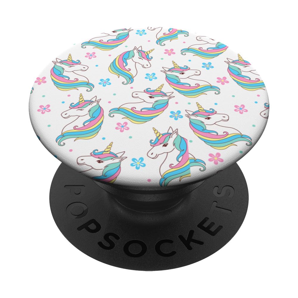 Unicorn Girls Cartoon White Background Pattern Graphic PopSockets Swappable PopGrip