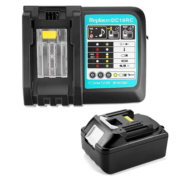 18V 5,0Ah Ersatz Akku + 3A Ladegerät für Makita BL1840 BL1830 BL1850 LXT400 (Ersatz DC18RA DC18RC 3A 10,8V~18V Ladegerät)