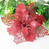 XINdream 12PCS Glitter Christmas Flowers, Xmas Tree Artificial Hollow Poinsettia Plugging Ornaments Home Decorations, 5 Colors