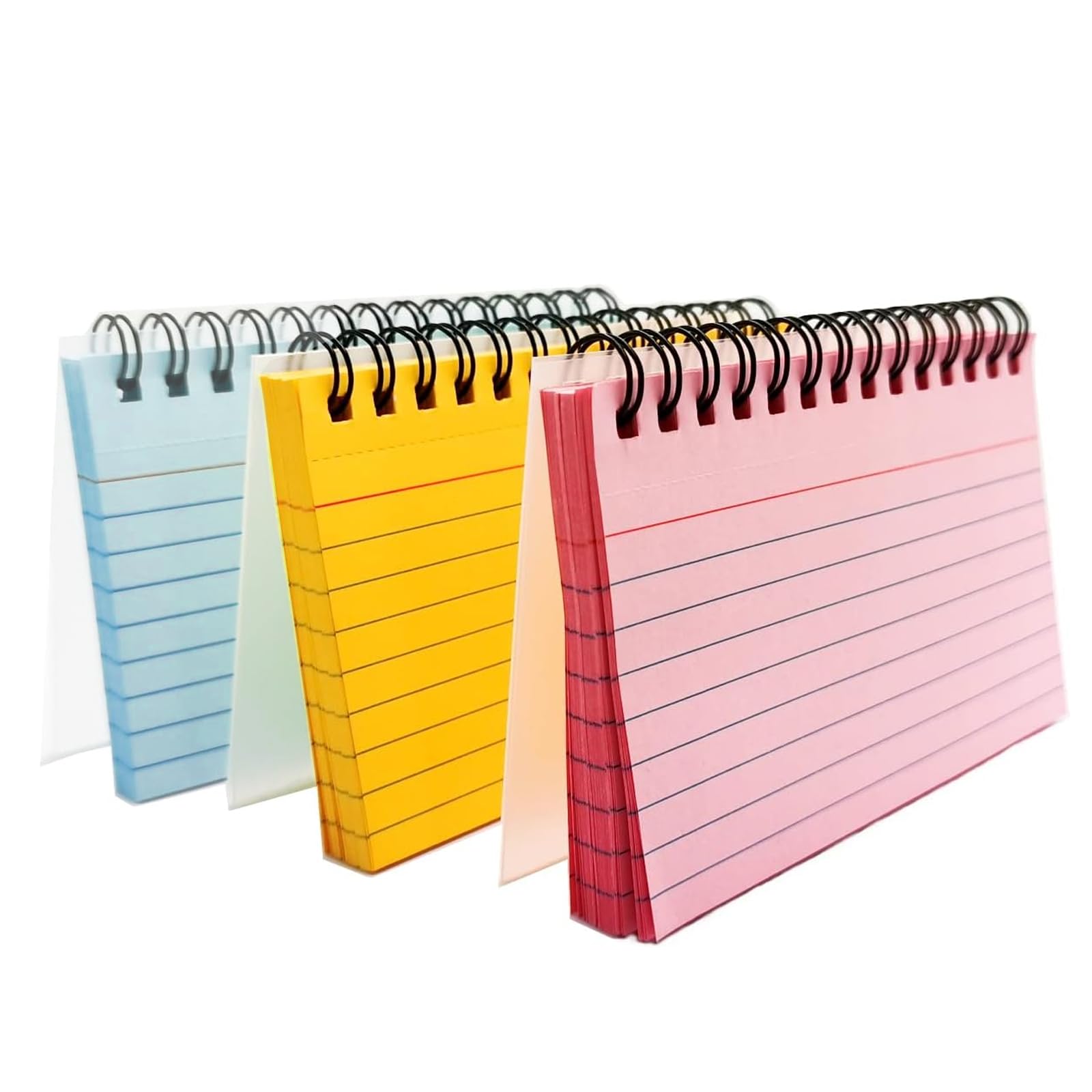 FUZVOL 3 Pcs/150 Sheets Flash Cards Multicolor Index Cards Coil Revision Flashcards Blank Spiral Memo Notebook for School Home and Office Note Taking