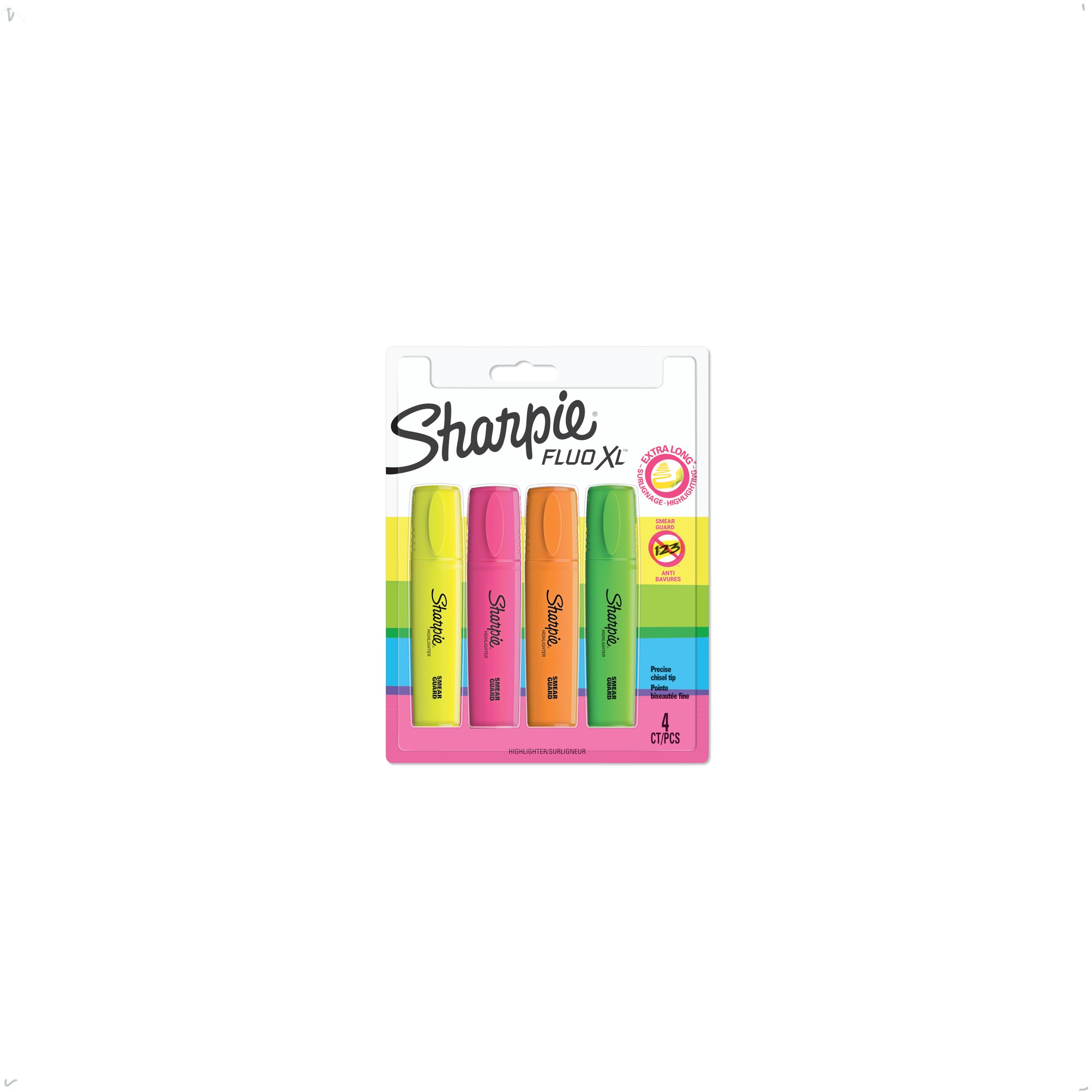 Sharpie Fluo XL Highlighters | Chisel Tip | Assorted Fluorescent | 4 Count