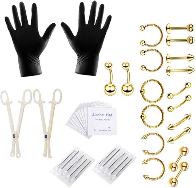 MILISTEN 42pcs Piercing Kit Professional Body Piercing Kit Steel Ear