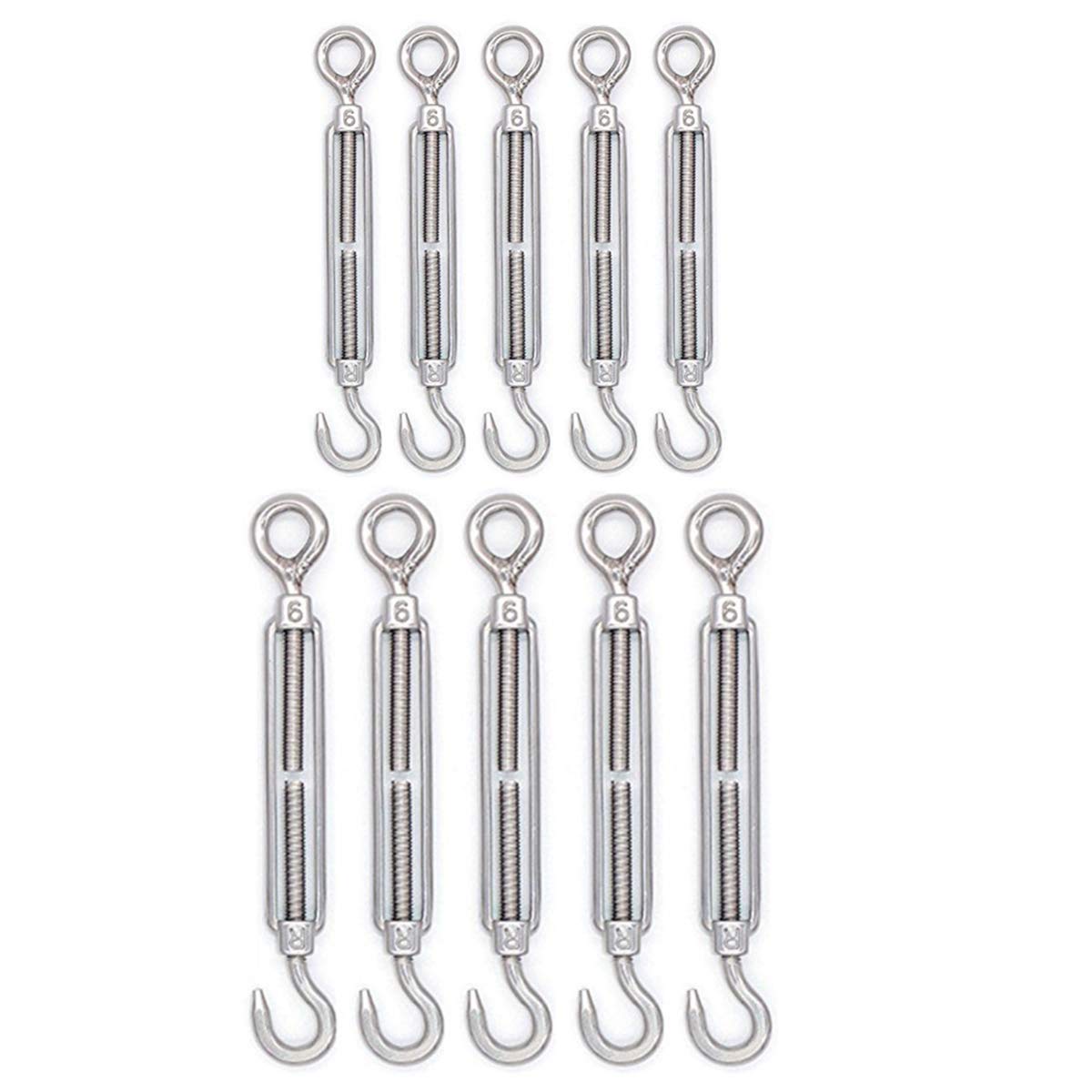 10pcs M6 Turnbuckles Best 304 Stainless Steel OC Hook Eye Wire Rope Tension-M6