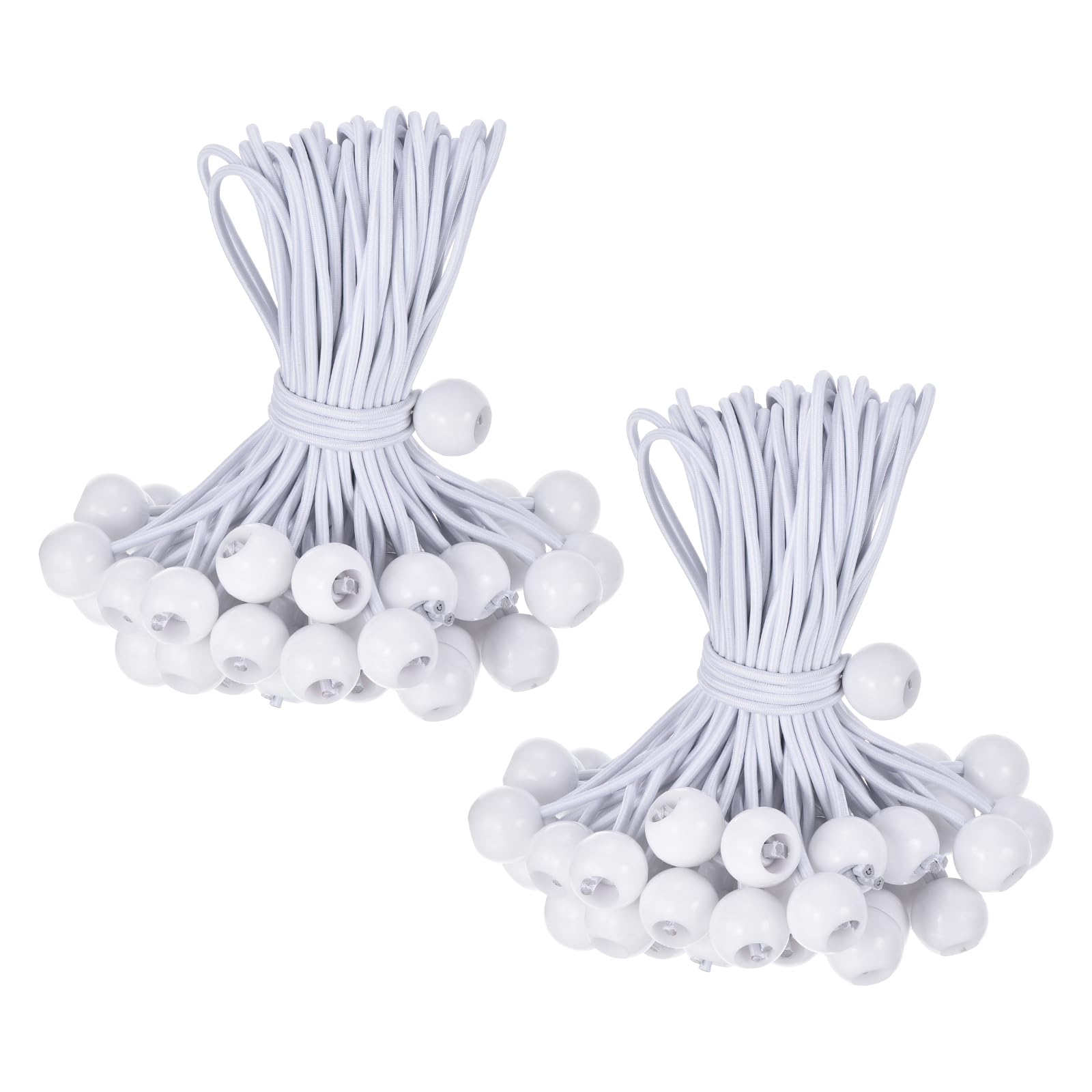 PATIKIL 9 Inch Tarp Ball Bungee Cord, 100 Pack Bungee Cords with Balls Canopy Tarp Tie Downs Cords Elastic String for Outdoor Camping Cargo Shelter Tent Poles, White