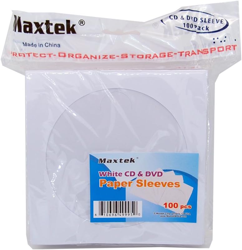 100 Pack Maxtek Premium Thick White Paper CD DVD Sleeves Envelope with Window Cut Out and Flap, 100g: Electronics