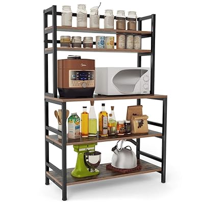 Tribesigns 5-Tier Kitchen Bakers Rack with Hutch, Rustic Brown