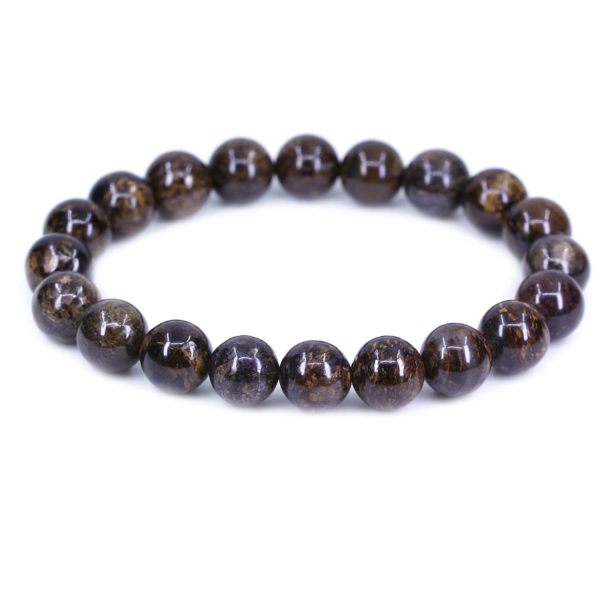 CHENYUE Natural Bronzite Gemstone 10mm Round Beads Stretch Bracelet 7" Unisex — image 1