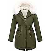 VXVGER Women's Winter Warm Parka Jacket Fleece Lined Drawstring Thicken Coat Windproof Hooded Sherpa Outerwear