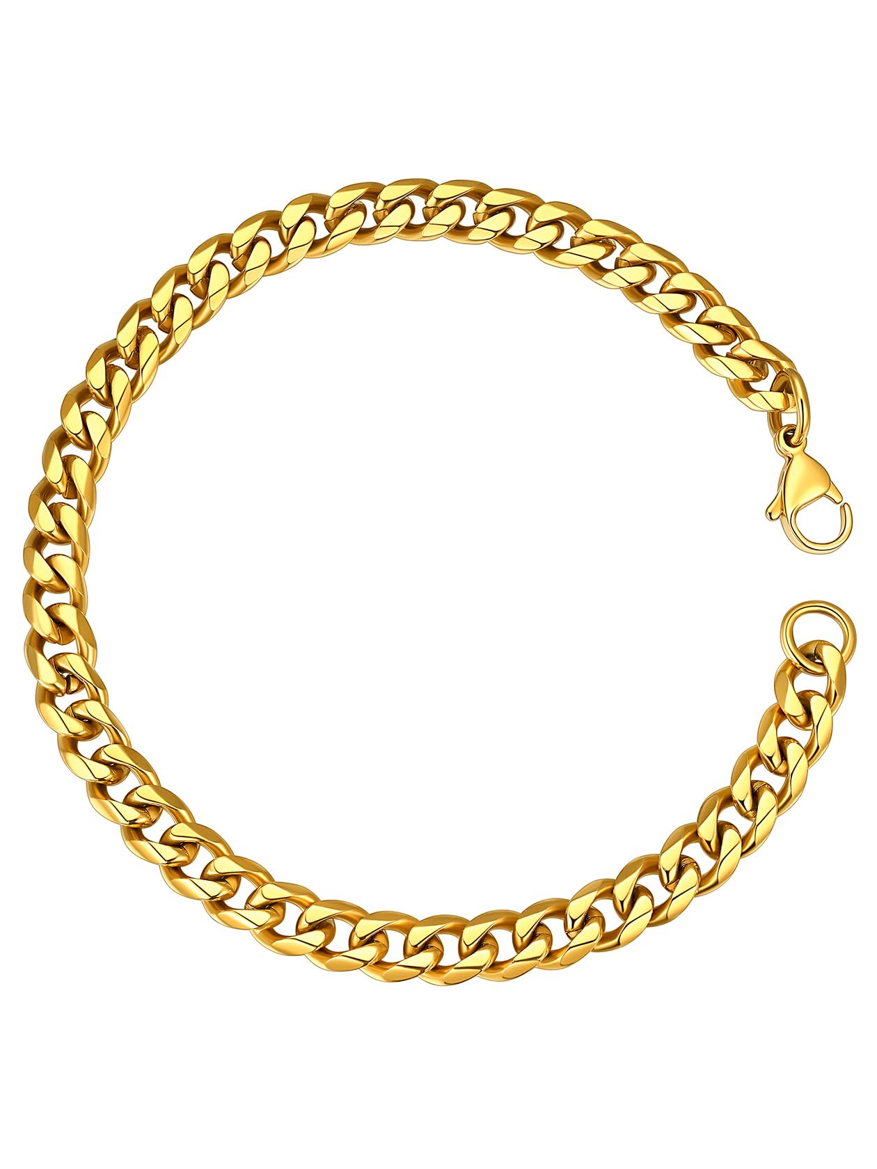 ChainsHouse Gold Cuban Link Bracelet Mens Curb Chain Yellow Stainless Steel Bracelets Hip Hop Jewellery 6mm 21cm