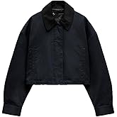 Lingjiazi Women's Cropped Jacket Long Sleeve Zip Up Corduroy Collar Jackets Outwear with Pockets