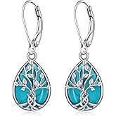 Tree of Life Earrings Sterling Silver Turquoise Dangle Earrings Jewelry for Women Leverback Christmas Birthday Dainty Gifts