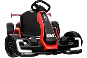 KERRY YOO KerryYoo K61 Go Kart Electric Drift Kart with Length Adjustable Seat, 24V Outdoor Ride on Toy with 4 Speed Mode, Crazy Cart for Kids 6-12 Years Old, Fast 300W Motor, 8.5 MPH, Bluetooth - Red