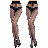Aaronano 2 Pairs Shiny Pantyhose for Women Sheer Shimmer Tights 20D Snag Resistant Gloss Stockings High Waist