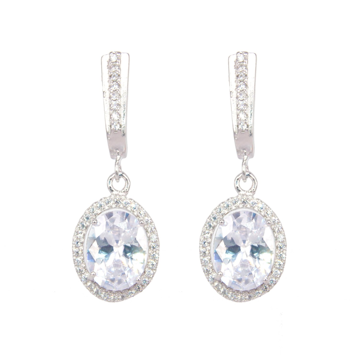 BiBeary Women elegant 925 Sterling Silver Zirconia CZ oval Shaped Hoop Huggie Dangle Earrings clear