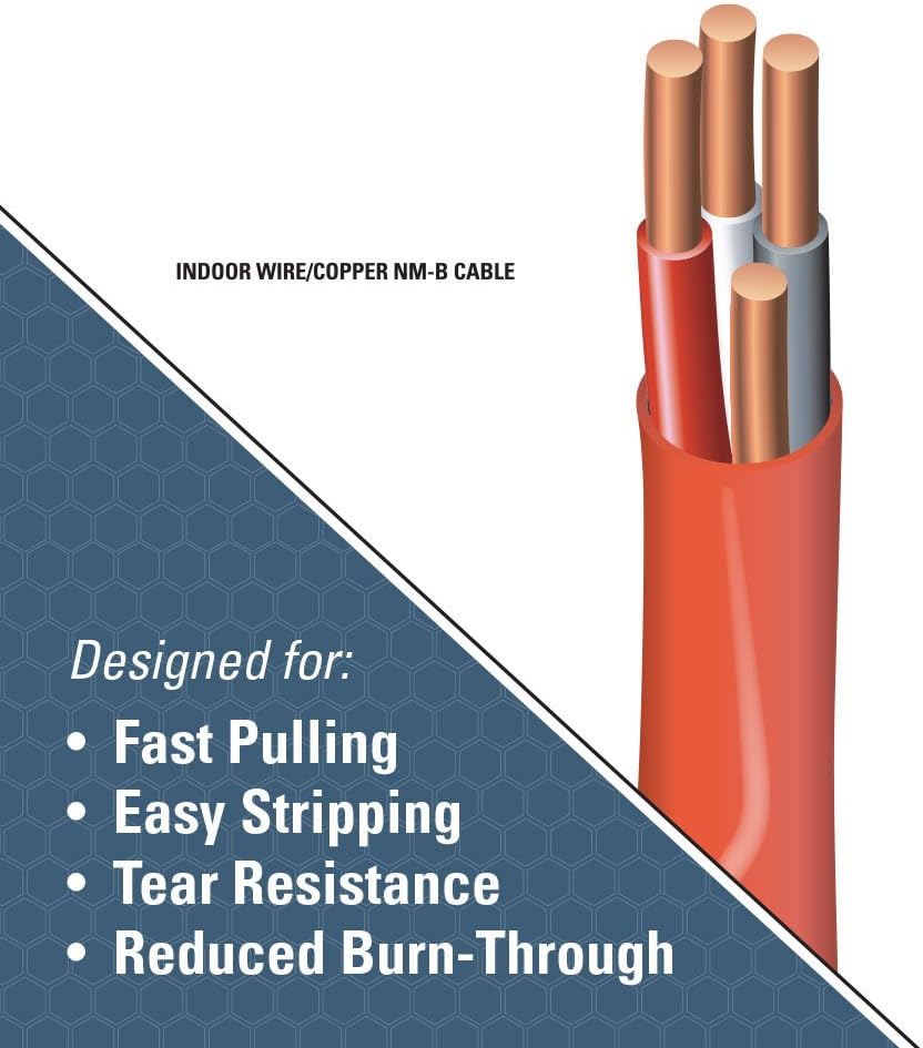 Southwire 63948422 50' 10/3 with ground Romex brand SIMpull residential indoor electrical wire type NM-B, Orange - Electrical Wires - 