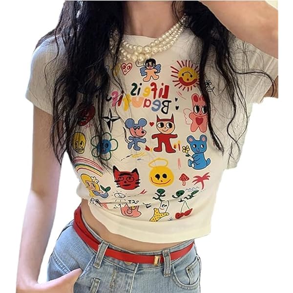 Emo Grunge Shirts Vrouwen 2000 Grafische Baby Tees Nep Tweedelige Korte