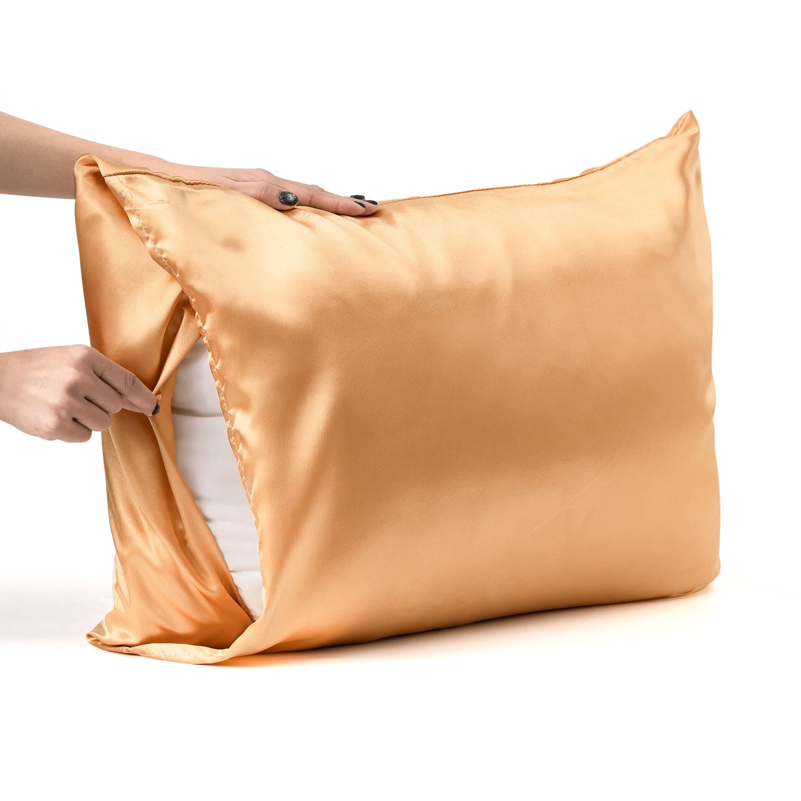 Satin Pillowcases Standard Set of 2 - Silk Soft Pillow Cases for Hair and Skin 20x26 inches,Gold Satin Pillow Covers 2 Pack with Envelope Closure for Home,School, Hotel - Image 8