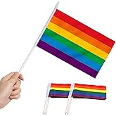 Anley Rainbow Mini Flag 12 Pack - Hand Held Small Miniature LGBT Pride Gay Flags on Stick - Fade Resistant & Vivid Colors - 5x8 Inch with Solid Pole & Spear Top