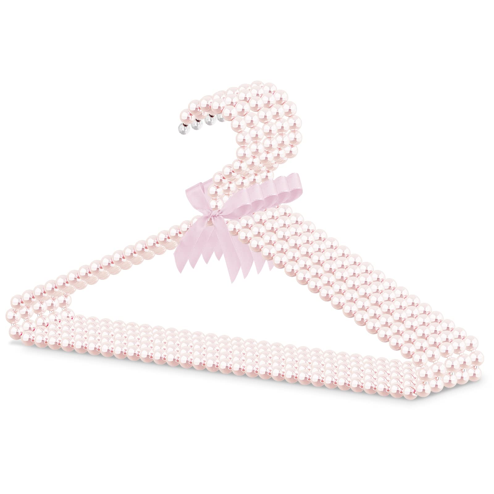 Linkidea 5 Packs Faux Pearl Beaded Clothes Hangers, Elegant Clothes Dress Wedding Shop Pants Hanger, Closet Coat Storage Organizer Standard Hangers (Pink)