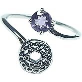 Myhealingworld Natural Amethyst 5mm round faceted brilliant cut AAA quality 925 sterling silver handmade bohemian vintage symbol ring gift for her february birthstone