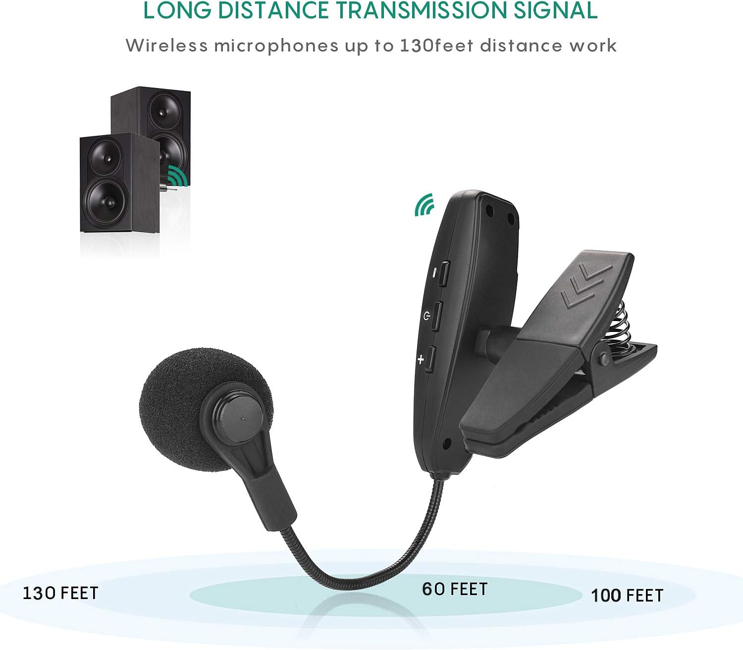Wireless Instrument Microphone,UHF Clip Condenser Mic,for Horns,Trumpets,Clarinets, Saxophones, Cello, Computer, Phone, Speakers, Voice Amplifier 131ft Range, 1/8＆1/4'' Port: Home Audio & Theater