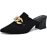 SICARE Heeled Mules for Women Closed Toe Chunky Heels Mules Knit Stretchy Pointed Toe Heels Sandals Comfortable Slip On Dress Pumps Sandals Slides for Business and Daily Wear