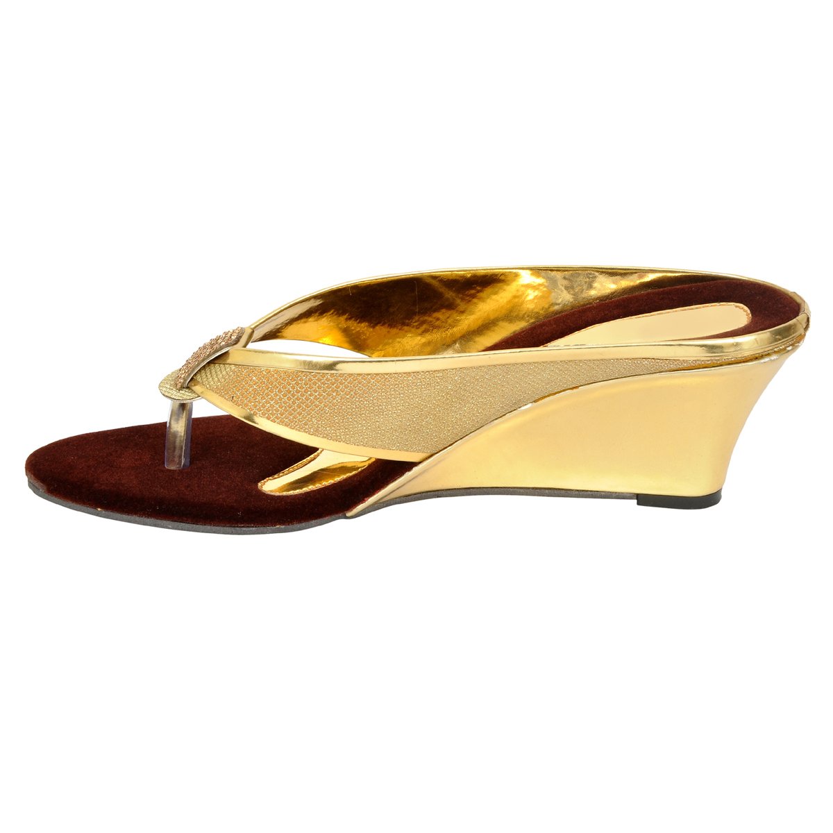altek stylish funky golden wedges for women (foot_1362_gold_p225)