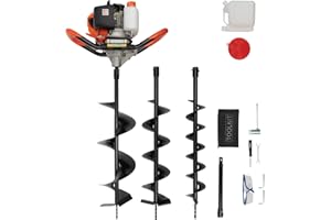 QWNBG 52cc 1700W Auger Post Hole Digger Gas Powered with 3 Drill Bits 4" 6" 8" & Extension Rod Kit for Farmland, Garden and Plant