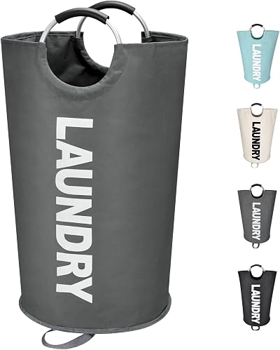 Maxsilan 90L Large Laundry Basket Freestanding Collapsible Hamper Dark Grey