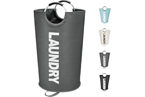 Maxsilan 90L Large Laundry Basket, Freestanding Tall Clothes Hamper, Collapsible Laundry Bag, Waterproof with Foam Protected Aluminum Handles for College Dorm, Family,Dark Grey