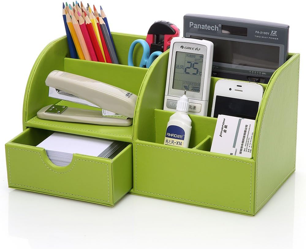 KINGFOM PU Leather Office Desk Organiser Tidy Pen Pencil Pots Stationery Storage Box Desk