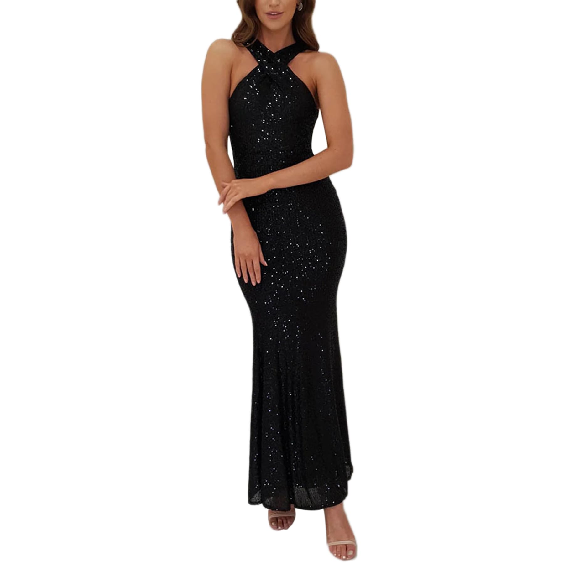 RARITYUS Women's Sleeveless Sparkly Sequin Prom
