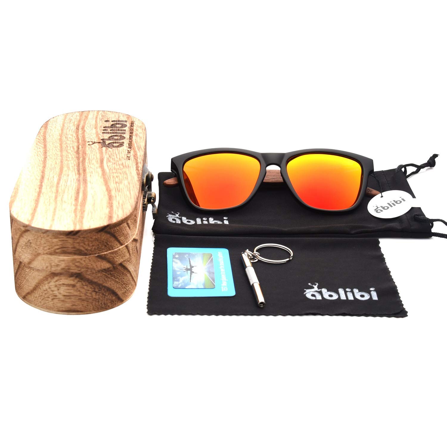 Wooden Sunglasses,Ablibi Polarized Mens Wood Sunglasses Handmade Lightweight Shades with Wooden Box(golden)