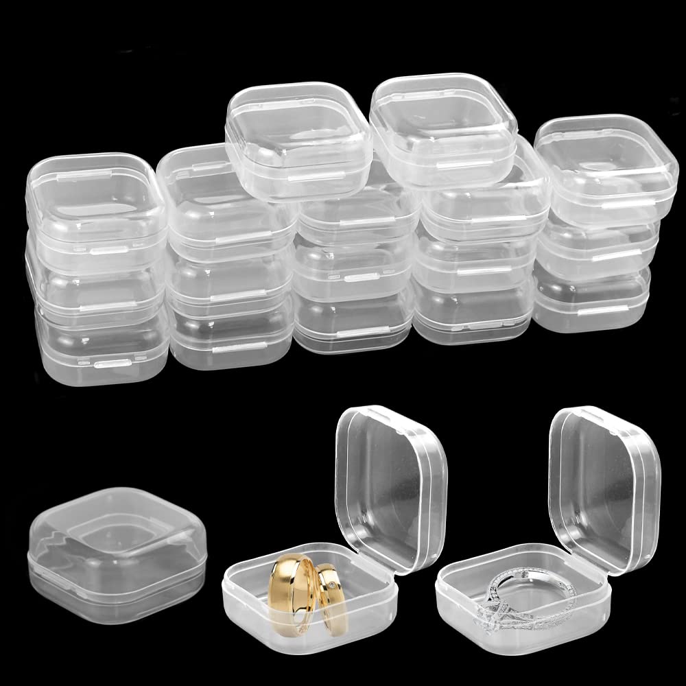 QUCUMER 20 Pcs Mini Clear Plastic Box Square Mini Clear Plastic Bead Storage Containers with Lids Transparent Beads Storage Container Box for Jewelry, Hardware, Earplug, Small Items (3.5*3.5*1.8cm)