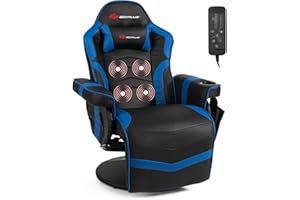 Goplus Massage Gaming Chair, Racing Style Gaming Recliner w/Adjustable Backrest and Footrest, Ergonomic High Back PU Leather Computer Office Chair Swivel Game Chair w/Cup Holder and Side Pouch