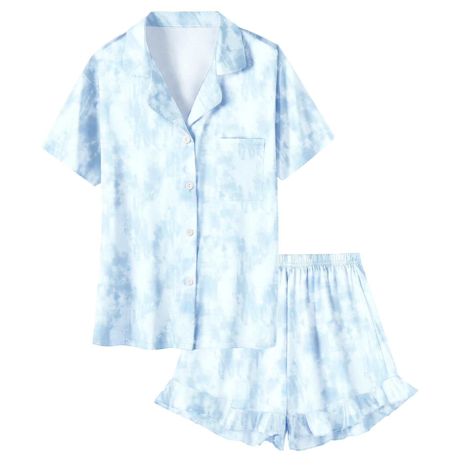 Umeyda Girls Satin Silky Collar V Neck Ruffle Short