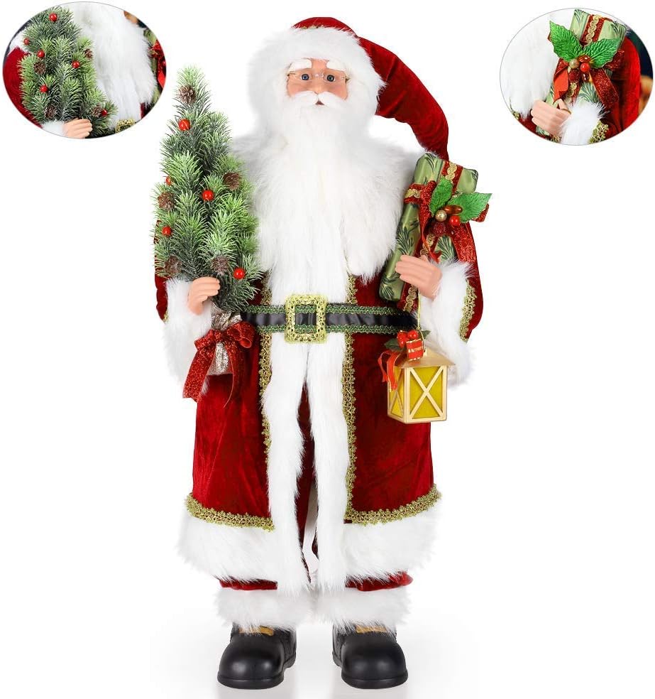 AGM Santa Claus Figurine, Standing Vintage Inspired Fabriche Santa Figure with Gifts,Christmas Table Top Figurine Decoration (36IN)