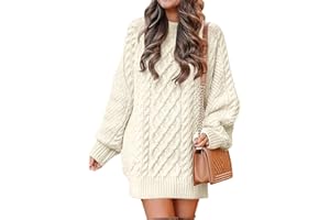 ANRABESS Women Long Sleeve Oversized Cable Knit Chunky Baggy Loose Pullover Tunic Mini Sweater Dress 2024 Trendy Fall Outfits