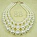 Yuhuan Faux Big White Pearl 3 Layer Chunky Necklace and Earrings Bib Costume Jewelry Set