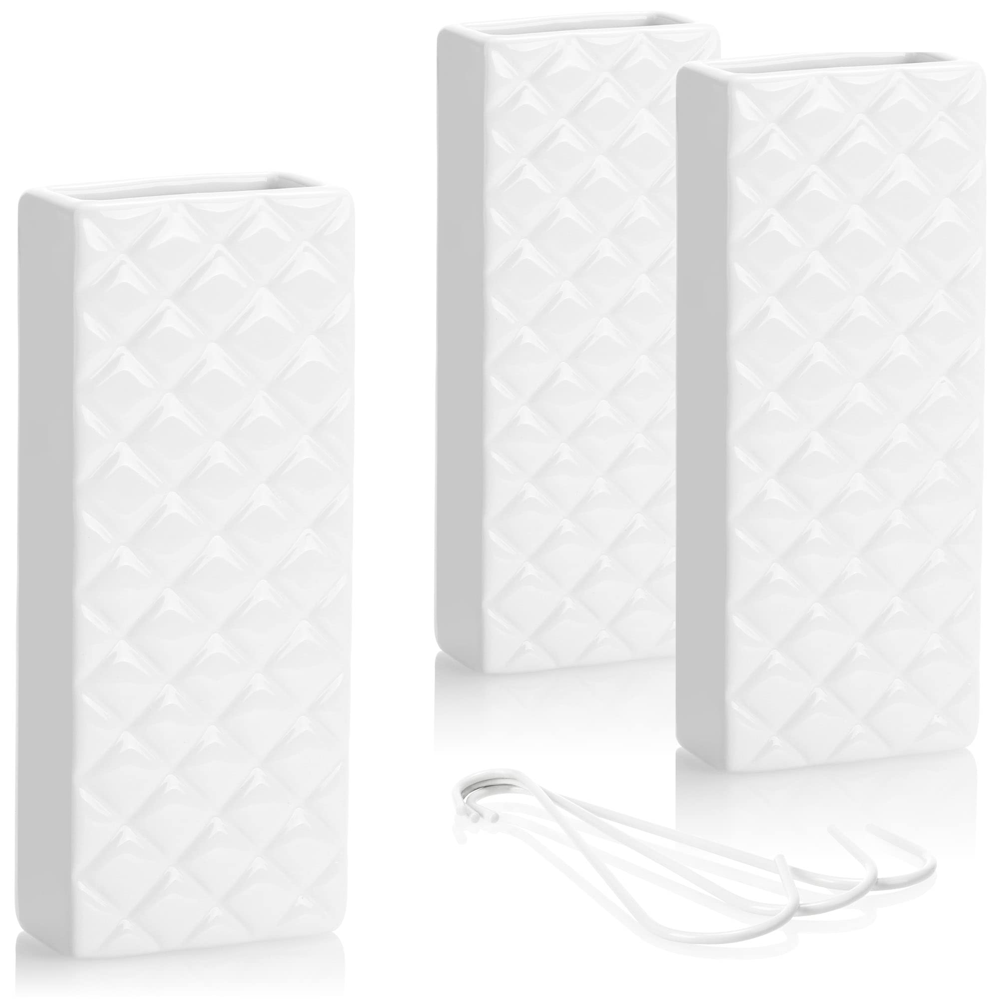 COM-FOUR® 3x ceramic air humidifier - radiator evaporator for humidifying the room air - water evaporator with S-shaped hook - heating evaporator with diamond motif (white - rhombus)
