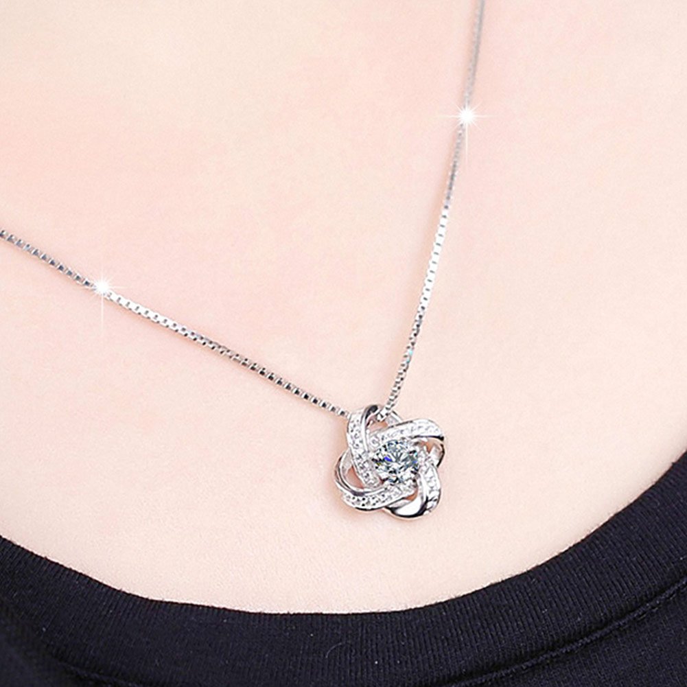 OUXi Sterling Silver Infinity love Diamond Pendant Necklace with Cubic Zirconia for Women