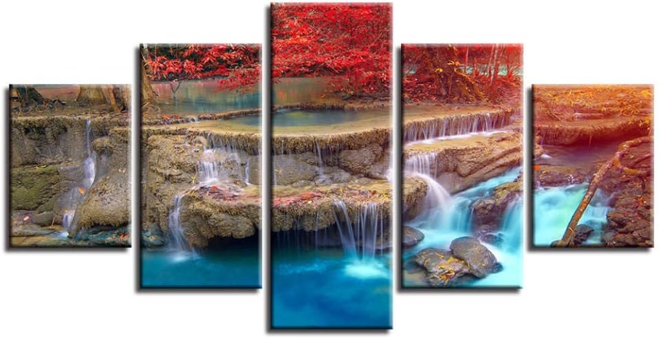 N / A Carteles de Lienzo modulares Impresos en HD, 5 Piezas, cascadas