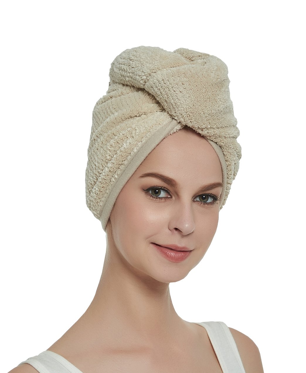 HOPESHINE Women's Soft Shower Hair Drying Towels Twist Hair Turban Wrap Drying Cap Great Gift for Women (Brown+Khaki+Off White) : Beauty