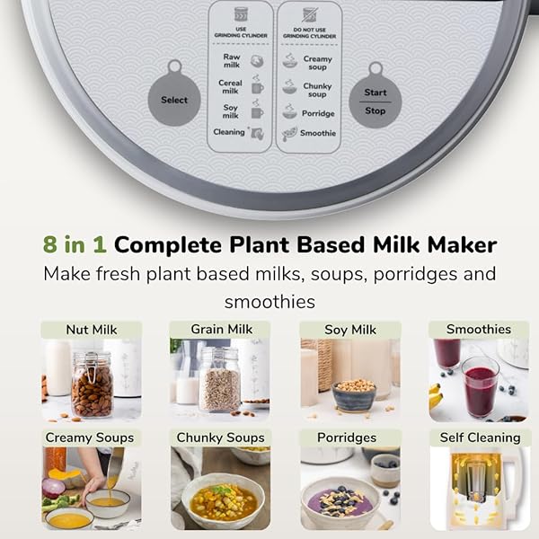 MIOMAT 8IN1 PLANT BASED MILK MAKER | MAKE 40OZ OF NATURAL ALMOND MILK, SOY MILK, OAT MILK, COCONUT MILK, AND MORE … + SOUPS, PORRIDGES, SMOOTHIES, PURÉES… | AUTOMATICALLY, AT THE TOUCH OF A BUTTON